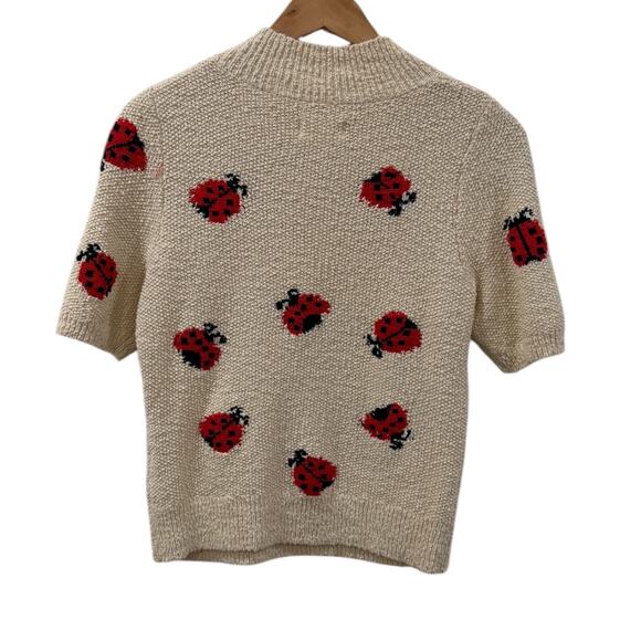 Anthropologie Maeve Ladybug Short Puff Sleeve Sweater - Picture 6 of 8